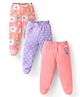 Babyhug Interlock Knit Footed Leggings with Floral Print Pack of 3 - Pink  & Purple
