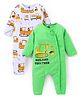 Doodle Poodle 100% Cotton Knit Full Sleeves Front Open JCB Printed Rompers Pack of 2 - White & Green