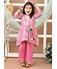 LIL PITAARA Pure Cotton Three Fourth Sleeves Floral Printed Gota Lace & Pompom Latkan Embellished Kurta & Coordinating Palazzo Set - Pink