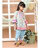 LIL PITAARA Pure Cotton Three Fourth Sleeves Floral Printed & Gota Lace Embellished Kurta & Dhoti Set - Blue