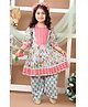 LIL PITAARA Pure Cotton Three Fourth Sleeves Floral Printed Gota Lace & Pompom Latkan Embellished Kurta & Coordinating Palazzo Set - Blue