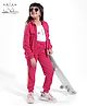 Arias Cotton Knit Full Sleeves Waffle Jacket & Joggers With Text Printed  Top  - Fuchsia