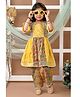 LIL PITAARA Pure Cotton Three Fourth Bell Sleeves Floral & Bandhani Printed & Gota Lace Embellished Coordinating Kurta & Palazzo Set - Yellow