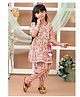 LIL PITAARA Pure Cotton Half Sleeves Floral Printed & Gota Lace Embellished Kurta & Dhoti Set - Pink