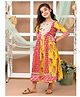 LIL PITAARA Pure Cotton Three Fourth Sleeves Floral Printed & Gota Lace Embellished Ethnic Dress - Yellow