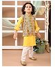 LIL PITAARA Pure Cotton Full Sleeves Bandhani Printed Kurta & Pyjama With Jaipuri & Floral Printed Jacket Set - Yellow