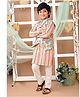 LIL PITAARA Pure Cotton Full Sleeves Striped Kurta & Pyjama With Floral Printed Jacket Set - Blue