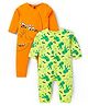 Doodle Poodle Interlock Knit Full Sleeves Rompers With Dino Print Pack of 2 - Orange & Lime Green