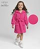 Arias Cotton Knit Waffle Full Sleeves Hooded Winter Dress With Bow & Pockets - Dark Pink