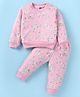 Evimo Single Jersey Knit Full Sleeves Floral Printed Sweatshirt & Joggers Set - Pink