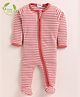 Cot & Candy Organic Cotton Knit Full Sleeves Striped Sleep Suit - Berry Red