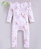 Cot & Candy Organic Cotton Frilled Full Sleeves Floral & Girl Printed Romper - White & Pink