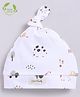 Cot & Candy Organic Cotton Animals & Vehicles Printed Beanie Cap - White- Diameter 26cms