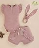Cot & Candy Organic Cotton Frilled Sleeves Solid Onesie With Shorts - Pink Blush
