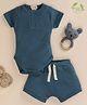 Cot & Candy Organic Cotton Half Sleeves Solid Onesie With Shorts - Denim Blue