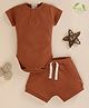 Cot & Candy Organic Cotton Half Sleeves Solid Onesie With Shorts - Ginger Brown