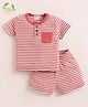 Cot & Candy Organic Cotton Half Sleeves Striped Tee & Coordinating Shorts Set - Red