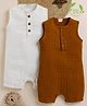 Cot & Candy Pack of 2 Organic Cotton Sleeveless Solid Rompers - Ginger & Milk