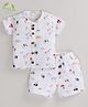 Cot & Candy Organic Cotton Half Sleeves Animals Printed Shirt & Coordinating Shorts - White & Multi Colour