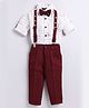 LITTLE COLLARS Checked Shirt With Coordinating Pant Suspender & Bow - Maroon