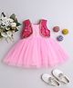 Many frocks & Sleeveless Dress With Brocade Lace Embellished Attached Shrug - Pink