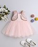 Many frocks & Sleeveless Dress With Brocade Lace Embellished Attached Shrug - Light Peach