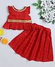 Many Frocks & poly silk pleated sleeves boti and lace embellished Onam lengha choli set- Maroon
