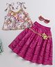 Many frocks & Cotton Sleeveless Floral Printed & Bandhani Designed Lace Embellished  Lehenga Choli Set - Pink