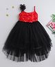 Many frocks & Net Sleeveless Floral Applique Detailed High Low Dress - Red & Black