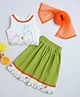 Many frocks & Sleeveless Bunnies & Floral Hand Embroidered Lehenga Choli With Dupatta Set - Off White & Green