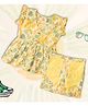 Peekaaboo Kids Pure Cotton Frill Sleeves Floral Printed Top & Shorts Set - Yellow