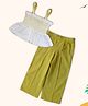 Peekaaboo Cotton Sleeveless Smocked Top With Solid Pant Set - Green