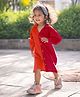 Peekaaboo Kids Pure Cotton Full Sleeves Shirt Style Cut & Sew Dress - Red & Orange
