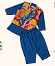 Peekaaboo Cotton Full Sleeves Solid Coordinating Kurta & Pyjama With Trees Printed Jacket - Blue