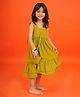 Peekaaboo Kids Cotton Sleeveless Solid Tiered Dress With Pouch - Henna