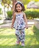 Peekaaboo Kids 100% Cotton Sleeveless Floral Printed Coordinating Peplum Top & Palazzo Set - White