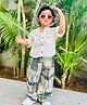 Peekaaboo Kids Full Sleeves Shirt With Floral Printed Pant & Coordinating Cap Set - White & Blue