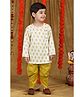 Polka Tots Cotton Full Sleeves Floral Printed Kurta With Dhoti - Yellow