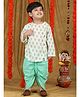 Polka Tots Cotton Full Sleeves Floral Printed Kurta With Dhoti - Aqua Blue