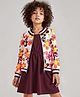 Ollington St. Sinker Knit Sleeveless Solid Dress With Full Sleeves Floral Printed Front Zipper Jacket - White & Maroon