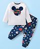 Babyhug Disney Single Jersey Knit Full Sleeves Night Suit with Mickey Mouse Graphics - Blue & White