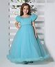 Ministitch Net Balloon Sleeves Pleated Pearl Embellished Gown - Blue