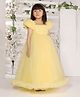 Ministitch Net Balloon Sleeves Pleated Pearl Embellished Gown - Yellow