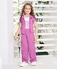 Ministitch Half Sleeves Girl 85 Text Printed Top With Coordinating Waffle Jacket & Pant Set - Lavender