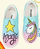 IMAGINO Magic Text & Unicorn Hand Painted Slip On Shoes - Aqua Blue