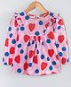 Hugsntugs Cotton Full Sleeves Strawberry & Dots Printed Top - Pink