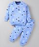 Teddy Fleece Knit Full Sleeves Winter Wear Sweatshirt & Pant Set with Bear Print - Light Blue