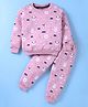 Teddy Fleece Knit Full Sleeves Winter Wear Sweatshirt & Pant Set with Bear Print - Pink