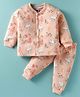 Teddy Fleece Knit Full Sleeves Mouse Printed Night Suit - Peach