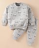 Teddy Fleece Knit Full Sleeves Winter Wear Sweatshirt & Pant Set with Car Print - Grey